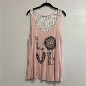 Pink Lace Accent Women's Tank Top 2X boho